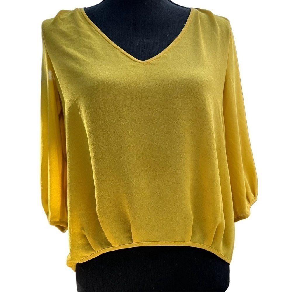 FREE* Naked Zebra Mid Sleeve High-Low Hem Blouse Yellow Semi Sheer - Picture 10 of 16